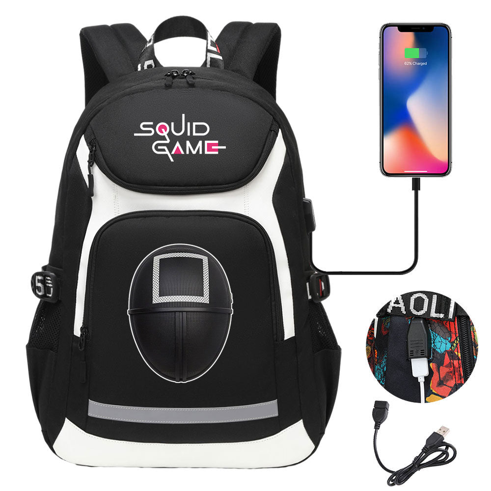 Squid Game USB Charging Backpack School Notebook Travel Bags
