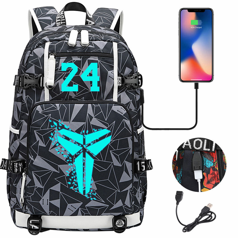 Kobe Black Mamba Curry Bucks Antetokounmpo USB Charging Backpack School Notebook Travel Bags Basketball Bag