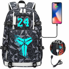 Kobe Black Mamba Curry Bucks USB Charging Backpack School Notebook Travel Bags Basketball Bag