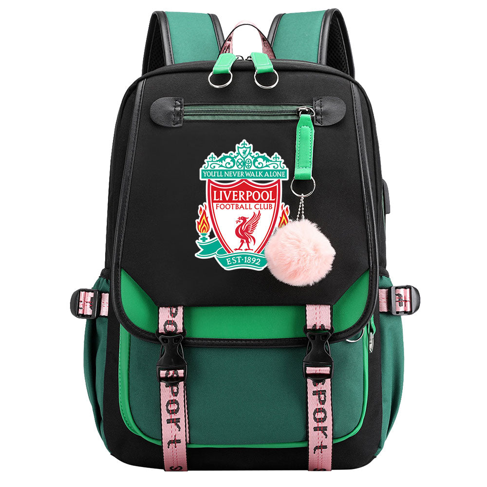 Liverpool Football Club Waterproof Backpack School Notebook Travel Bags USB Charging