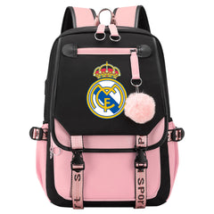 Real Madrid Football Club Waterproof Backpack School Notebook Travel Bags USB Charging