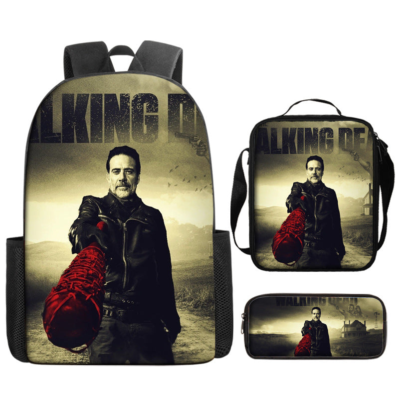 The Walking Dead Full Printed Backpack Schoolbag Travel Notebook Bag Lunch Bag Pencil Bag for Kids Students 3PCS