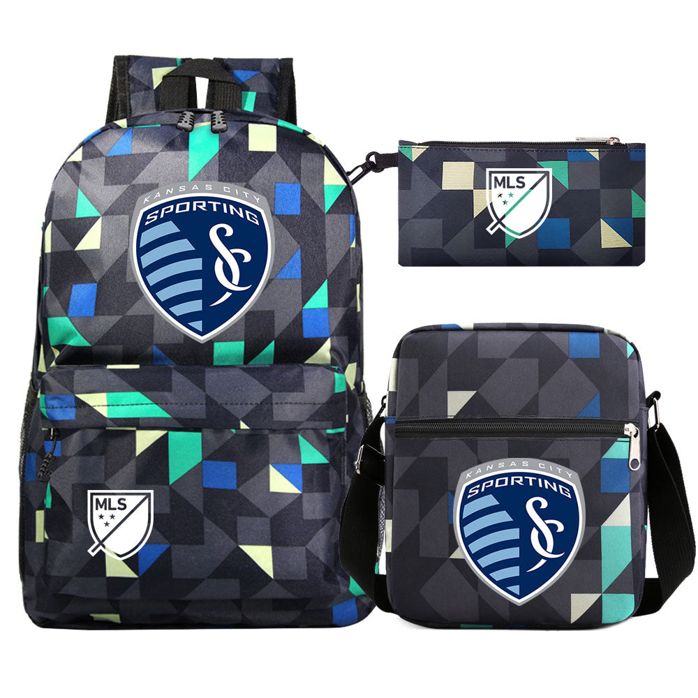 Sporting Kansas City Soccer Printed Schoolbag Backpack Shoulder Bag Pencil Bag 3pcs set for Kids Students