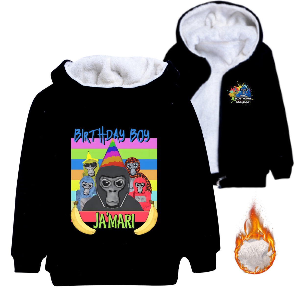 Gorilla Tag Sherpa Lined Hoodie Fleece Sweatshirt Full Zip Hooded Jacket for Kids