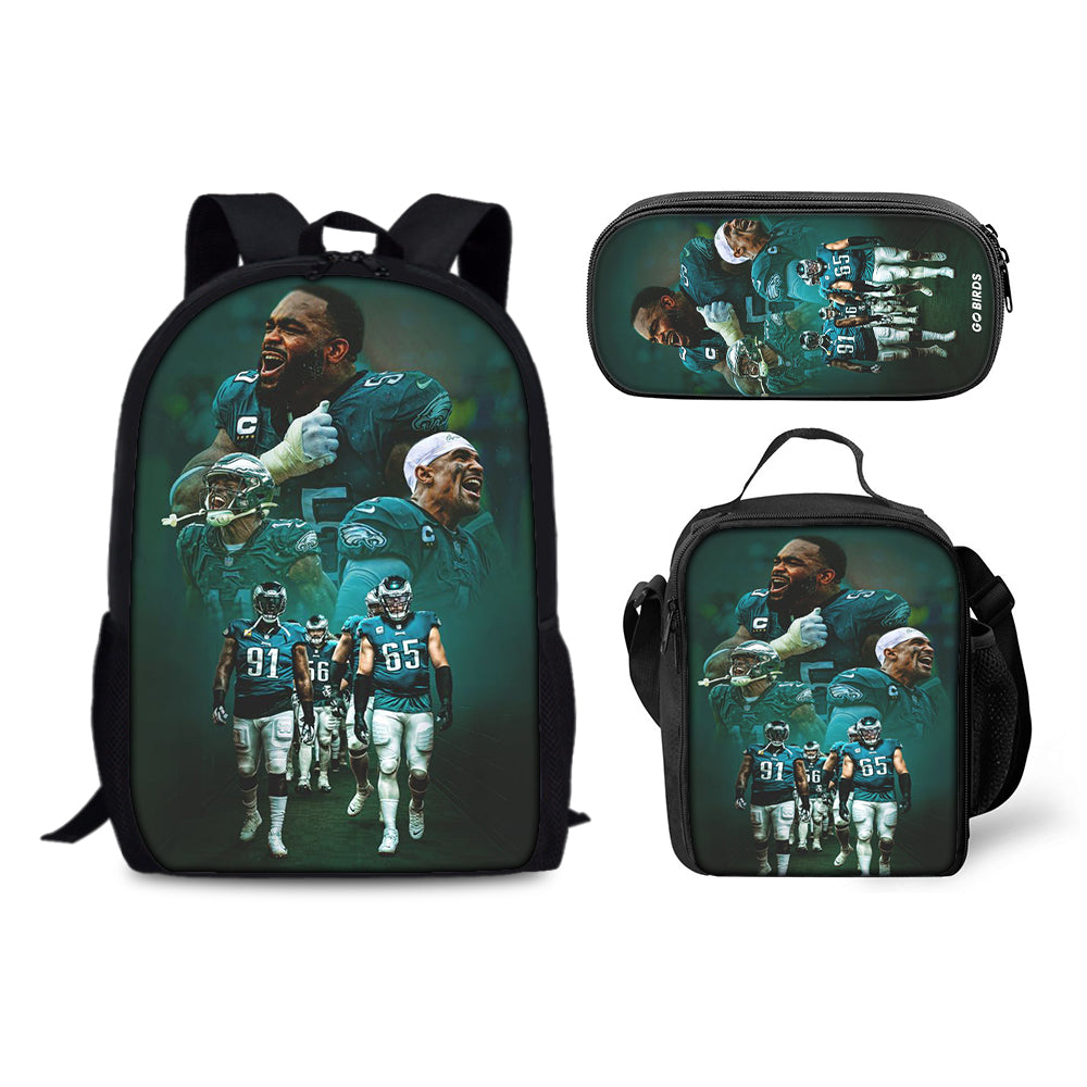 Philadelphia Eagles Football Team Backpack Schoolbag Lunch Bag Pencil Bag for Kids Students 3PCS