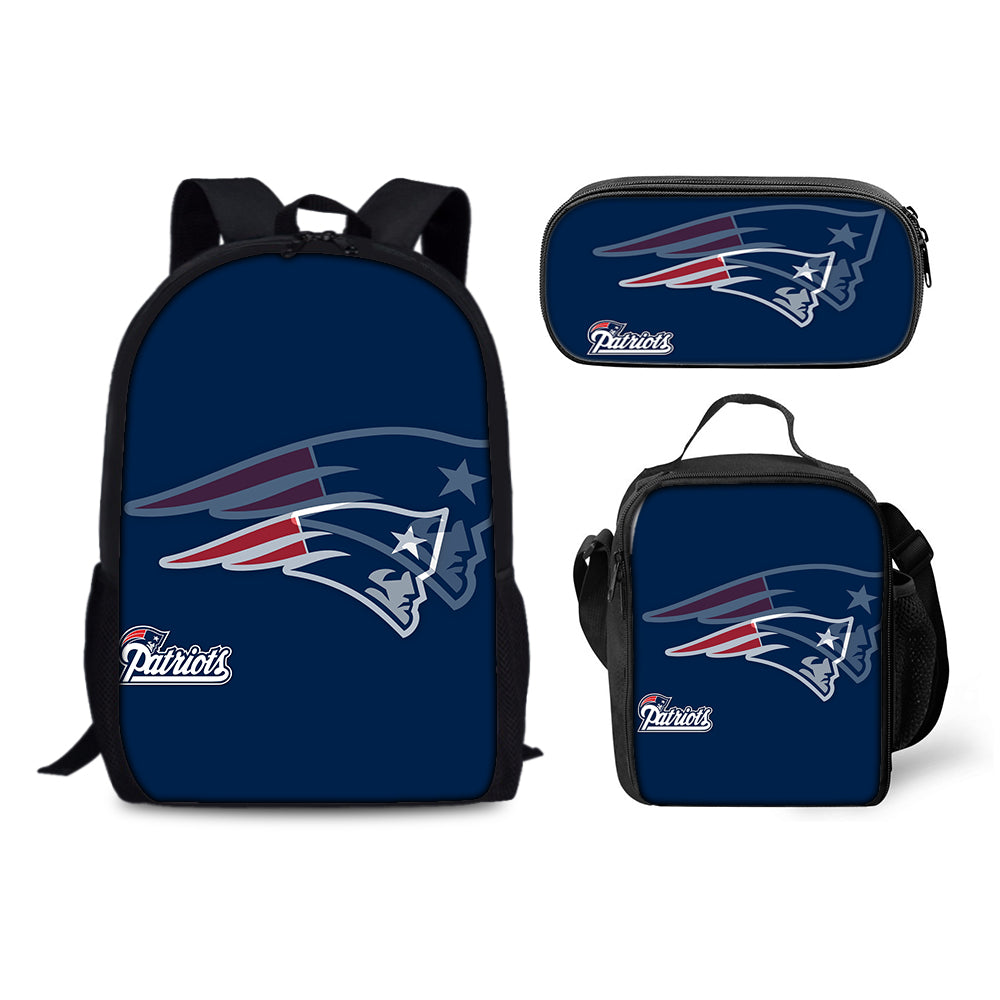 New England Patriots Football Team  Backpack Schoolbag Lunch Bag Pencil Bag for Kids Students 3PCS