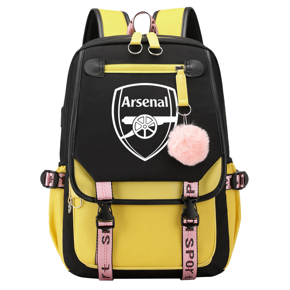 Arsenal Football Club Waterproof Backpack School Notebook Travel Bags USB Charging