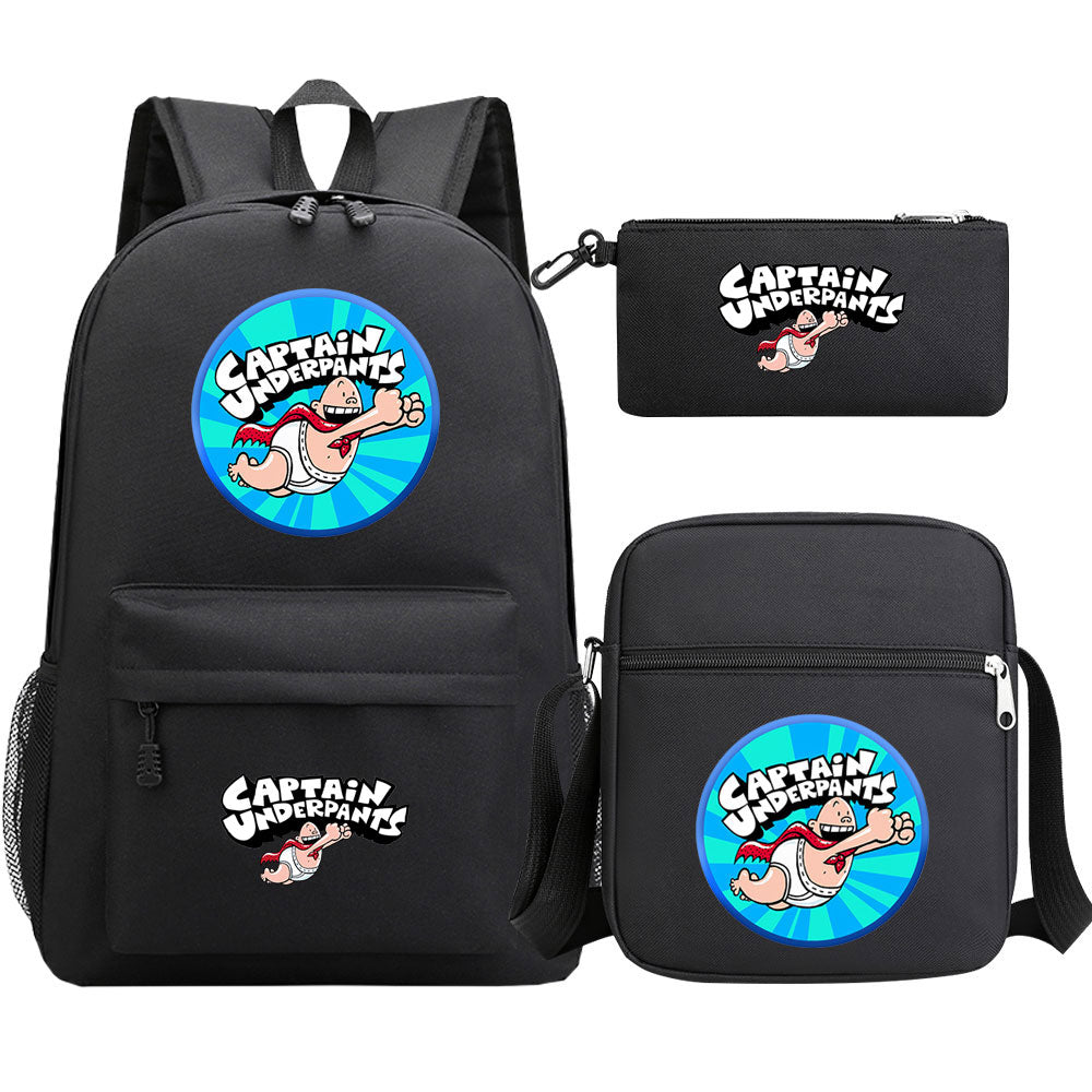Captain Underpants Printed Schoolbag Backpack Shoulder Bag Pencil Bag 3pcs set for Kids Students