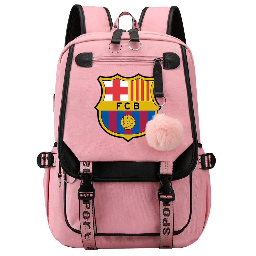 Barcelona Football Club Waterproof Backpack School Notebook Travel Bags USB Charging