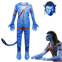 Avatar Cosplay Costume with Mask Boys Girls Bodysuit Halloween Fancy Jumpsuits