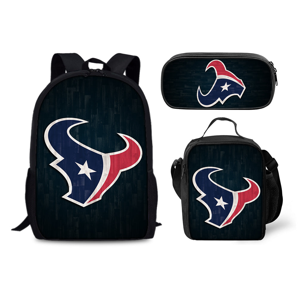 Houston Texans Football Team Backpack Schoolbag Lunch Bag Pencil Bag for Kids Students 3PCS