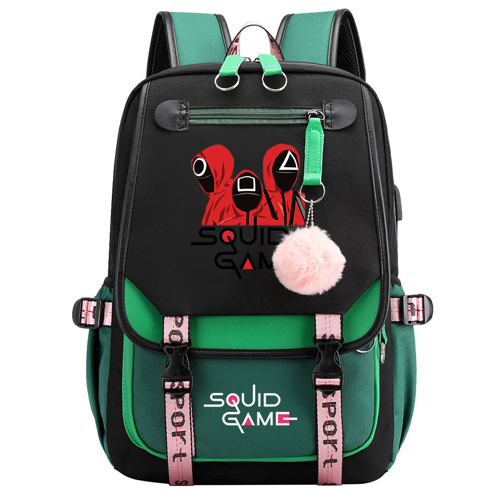 Squid Game Waterproof Backpack School Notebook Travel Bags USB Charging