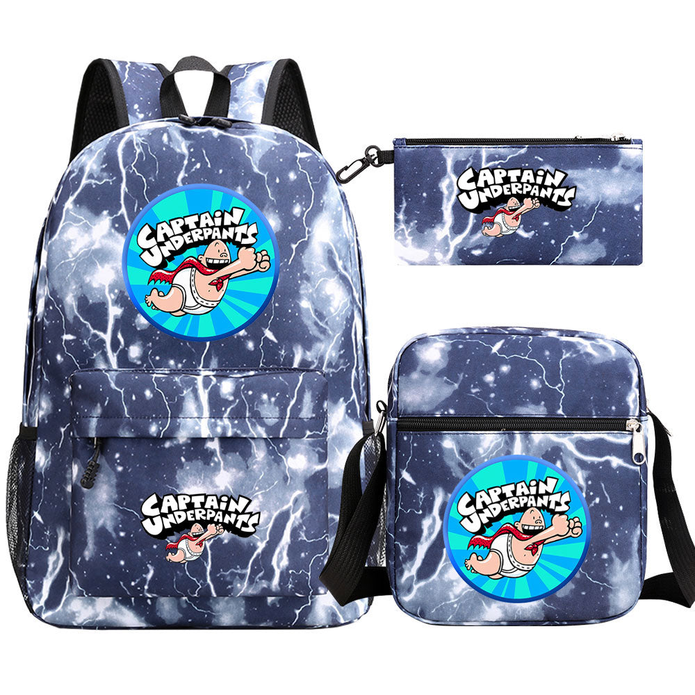 Captain Underpants Printed Schoolbag Backpack Shoulder Bag Pencil Bag 3pcs set for Kids Students