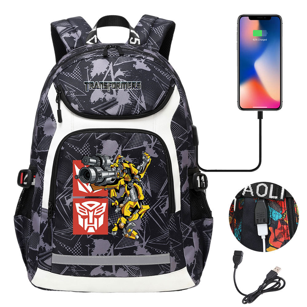 Transformers USB Charging Backpack School Notebook Travel Bags