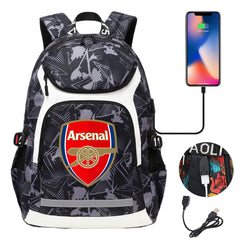 Arsenal Football Club USB Charging Backpack School Notebook Travel Bags
