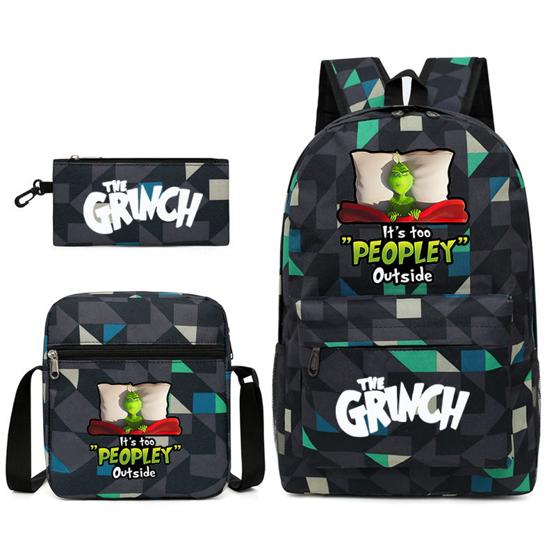 The Grinch Printed Schoolbag Backpack Shoulder Bag Pencil Bag 3pcs set for Kids Students