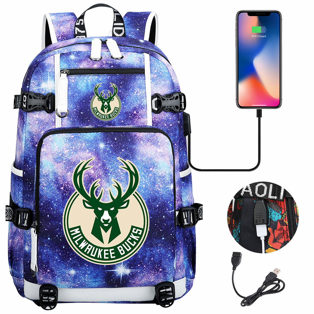 Kobe Black Mamba Curry Bucks USB Charging Backpack School Notebook Travel Bags Basketball Bag