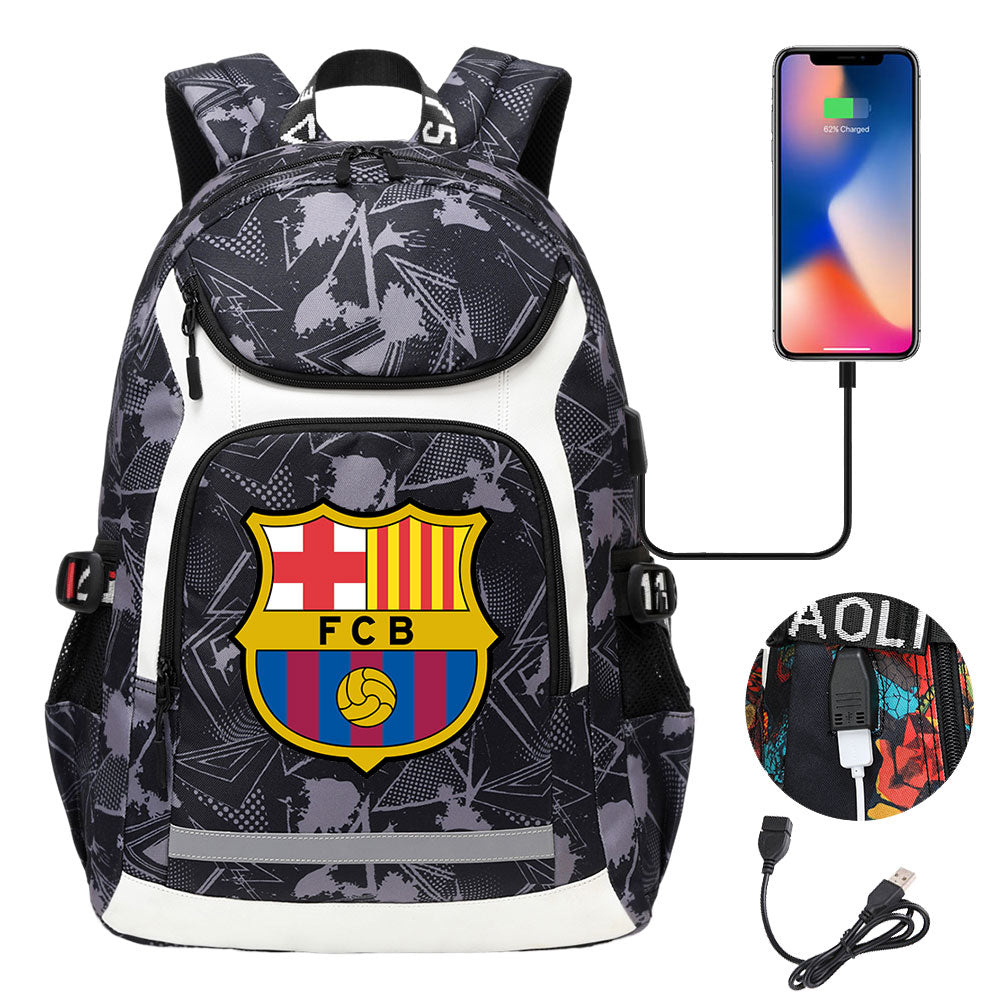 Barcelona Football Club USB Charging Backpack School Notebook Travel Bags