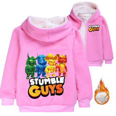 Stumble Guys Sherpa Lined Hoodie Fleece Sweatshirt Full Zip Hooded Jacket for Kids