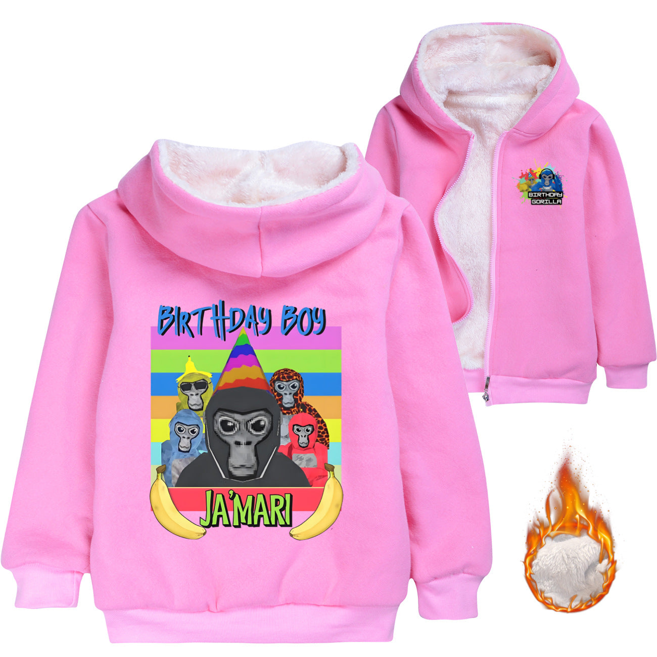 Gorilla Tag Sherpa Lined Hoodie Fleece Sweatshirt Full Zip Hooded Jacket for Kids