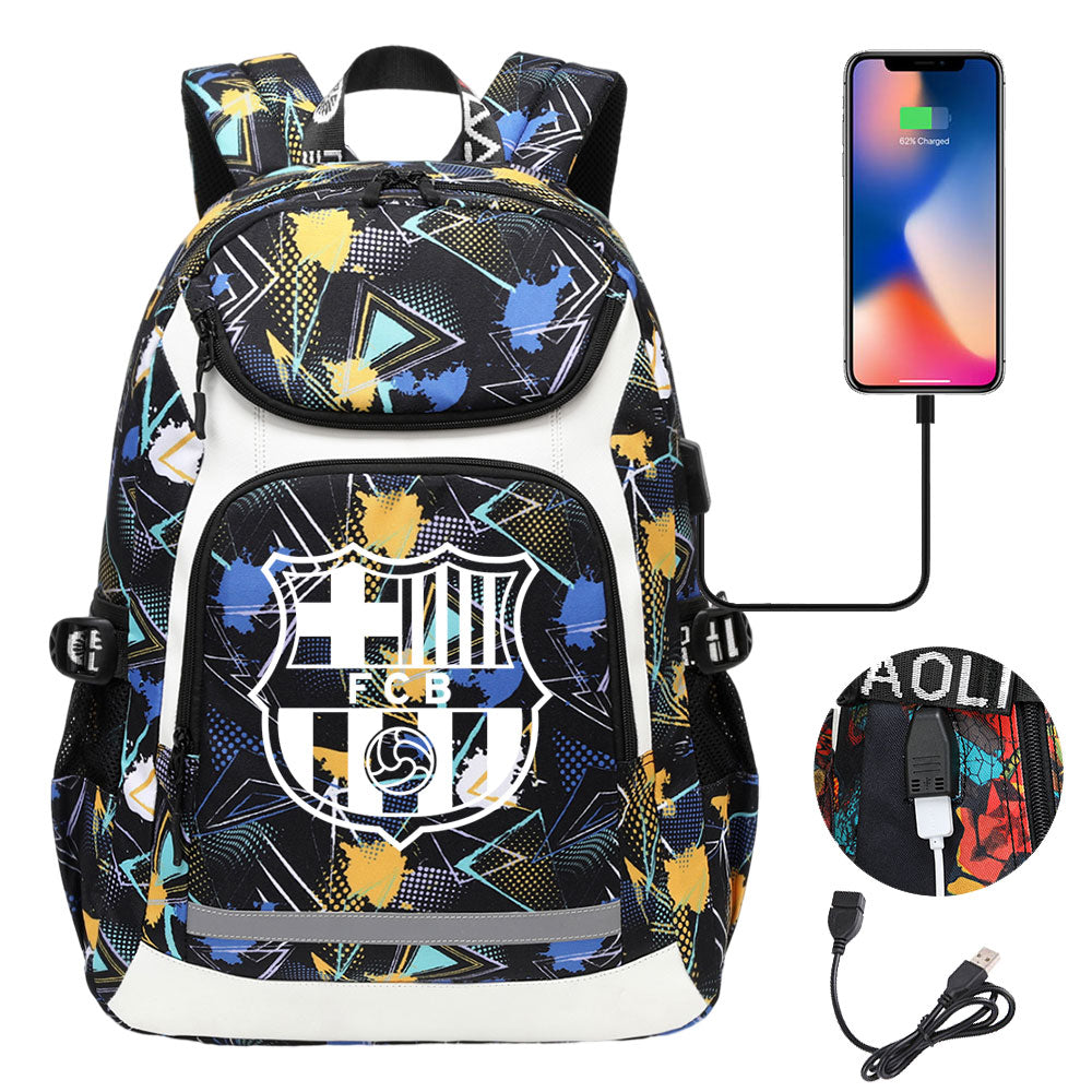 Barcelona Football Club USB Charging Backpack School Notebook Travel Bags