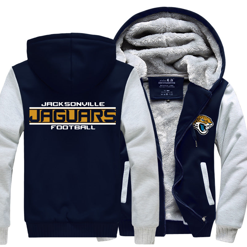 Jacksonville Football Team Jaguars Unisex Lined Hoodie Fleece Sweatshirt Full Zipper Hooded Thicken Jacket