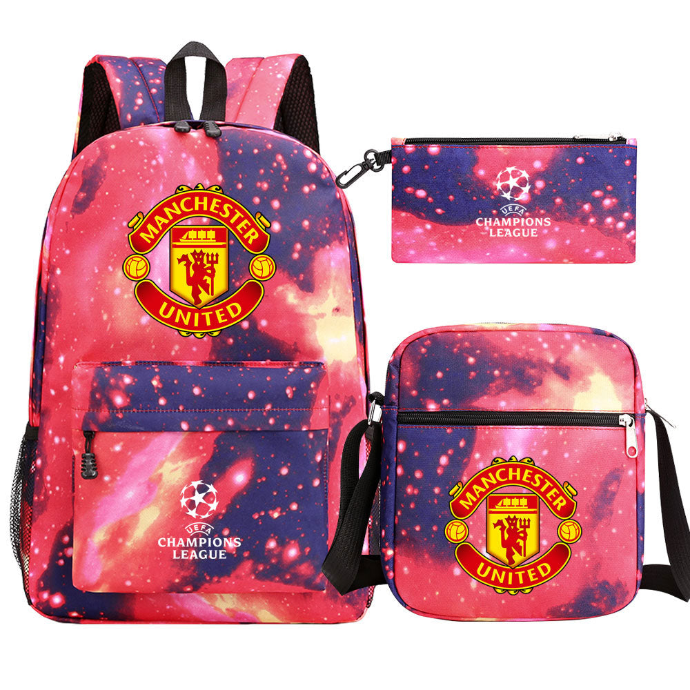Manchester United Football Club Schoolbag Backpack Shoulder Bag Pencil Bag 3pcs set for Kids Students