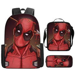 Deadpool Full Printed Backpack Schoolbag Travel Notebook Bag Lunch Bag Pencil Bag for Kids Students 3PCS