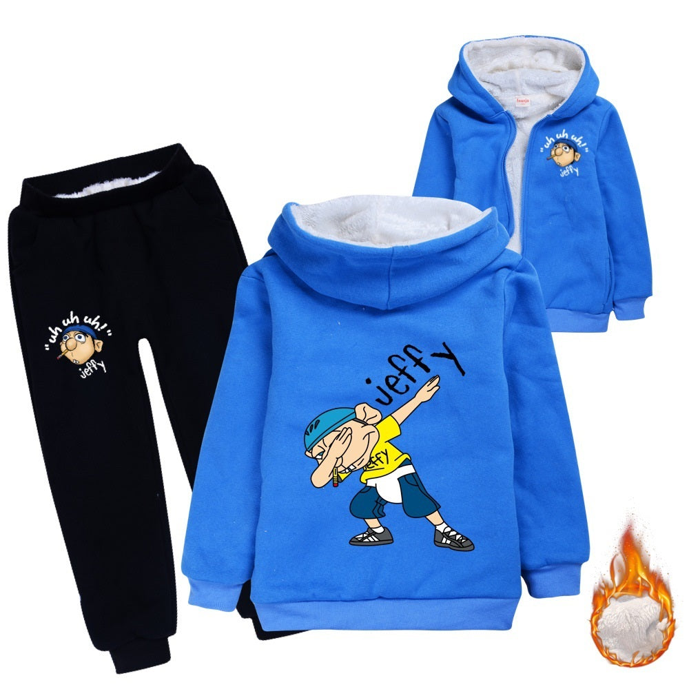 Jeffy Sherpa Lined Hoodie Fleece Sweatshirt Pants Full Set for Kids