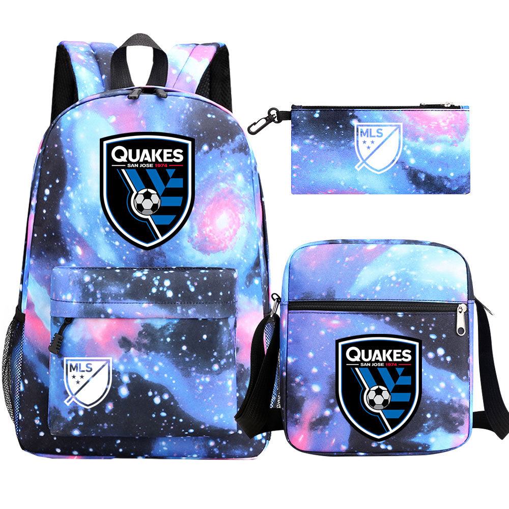 San Jose Earthquakes Soccer Printed Schoolbag Backpack Shoulder Bag Pencil Bag 3pcs set for Kids Students
