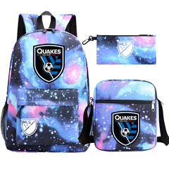 San Jose Earthquakes Soccer Printed Schoolbag Backpack Shoulder Bag Pencil Bag 3pcs set for Kids Students
