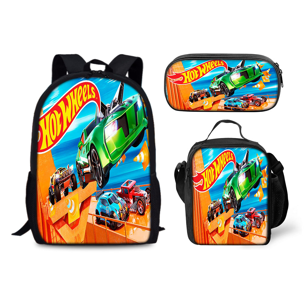 Hot Wheels Backpack Schoolbag Lunch Bag Pencil Bag for Kids Students 3PCS