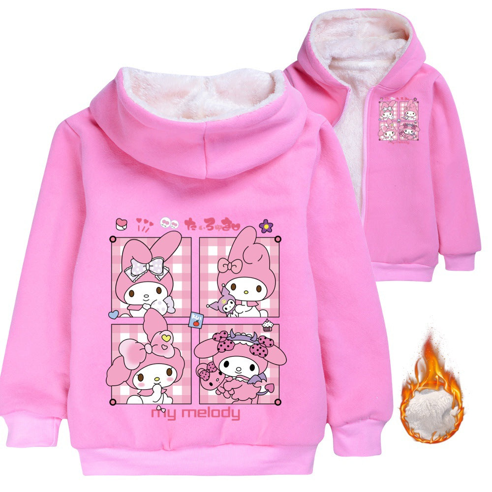 Kuromi Sherpa Lined Hoodie Fleece Sweatshirt Full Zip Hooded Jacket for Kids