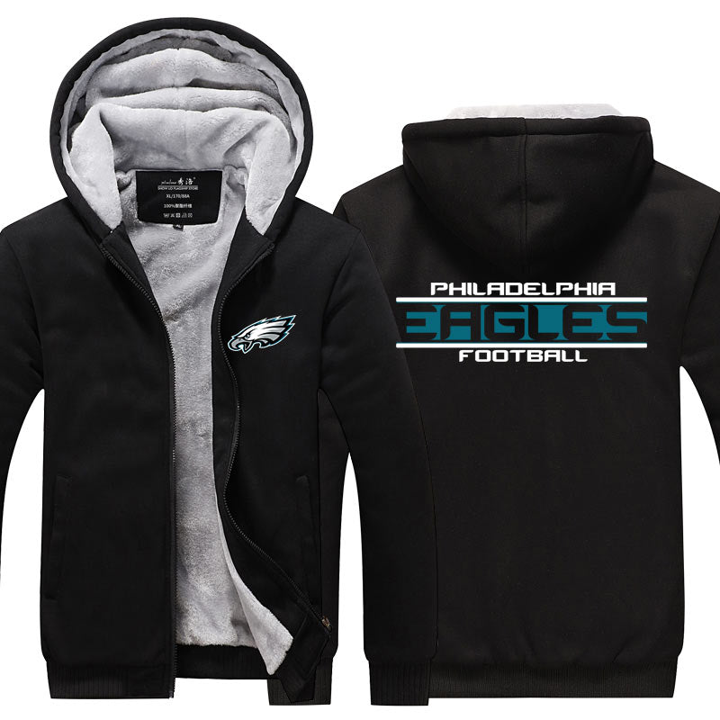 Philadelphia Football Team Eagles Unisex Lined Hoodie Fleece Sweatshirt Full Zipper Hooded Thicken Jacket