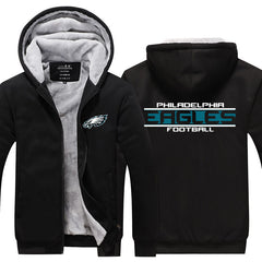Philadelphia Football Team Eagles Unisex Lined Hoodie Fleece Sweatshirt Full Zipper Hooded Thicken Jacket