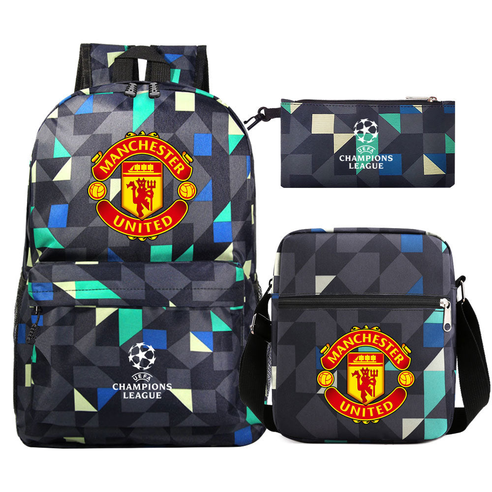 Manchester United Football Club Schoolbag Backpack Shoulder Bag Pencil Bag 3pcs set for Kids Students