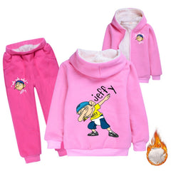 Jeffy Sherpa Lined Hoodie Fleece Sweatshirt Pants Full Set for Kids