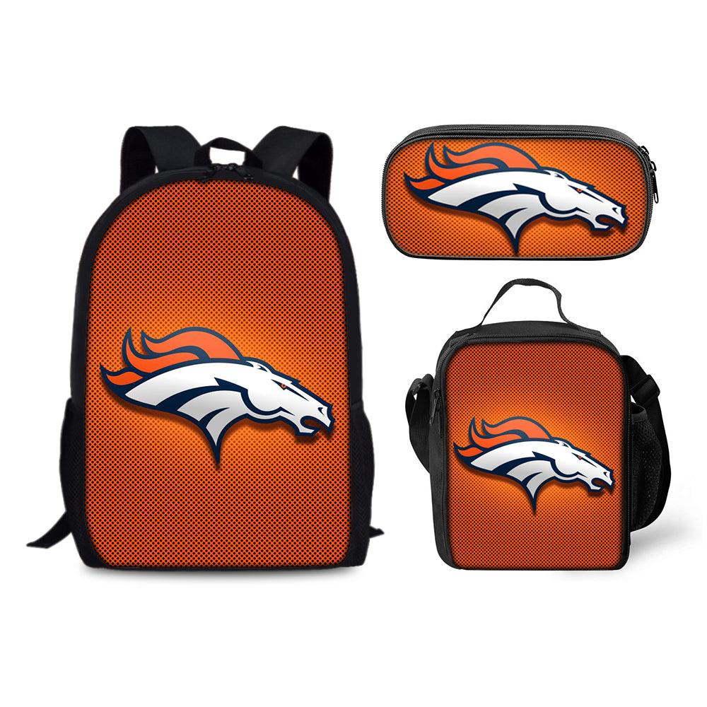 Denver Broncos Football Team Backpack Schoolbag Lunch Bag Pencil Bag for Kids Students 3PCS