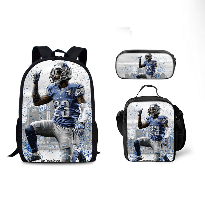 Detroit Lions Football Team Full Printed Backpack Schoolbag Travel Notebook Bag Lunch Bag Pencil Bag for Kids Students 3PCS