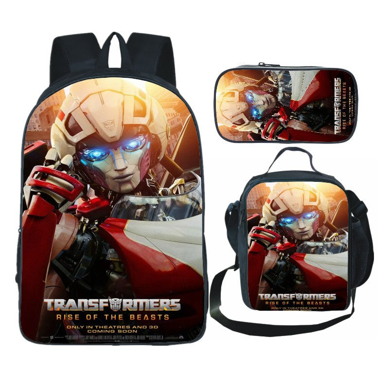 Transformers Bumblebee Full Printed Backpack Schoolbag Travel Notebook Bag Lunch Bag Pencil Bag for Kids Students 3PCS