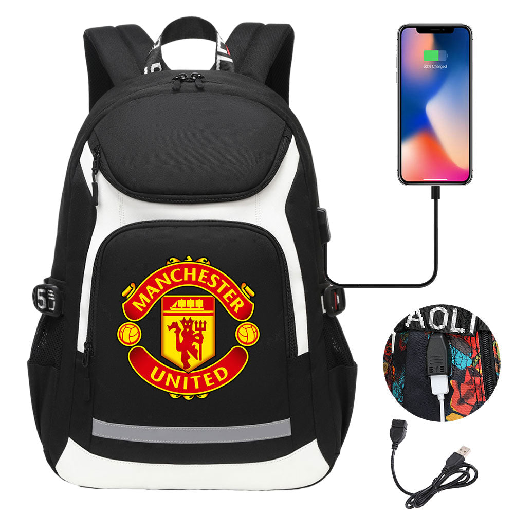 Manchester United Football Club USB Charging Backpack School Notebook Travel Bags
