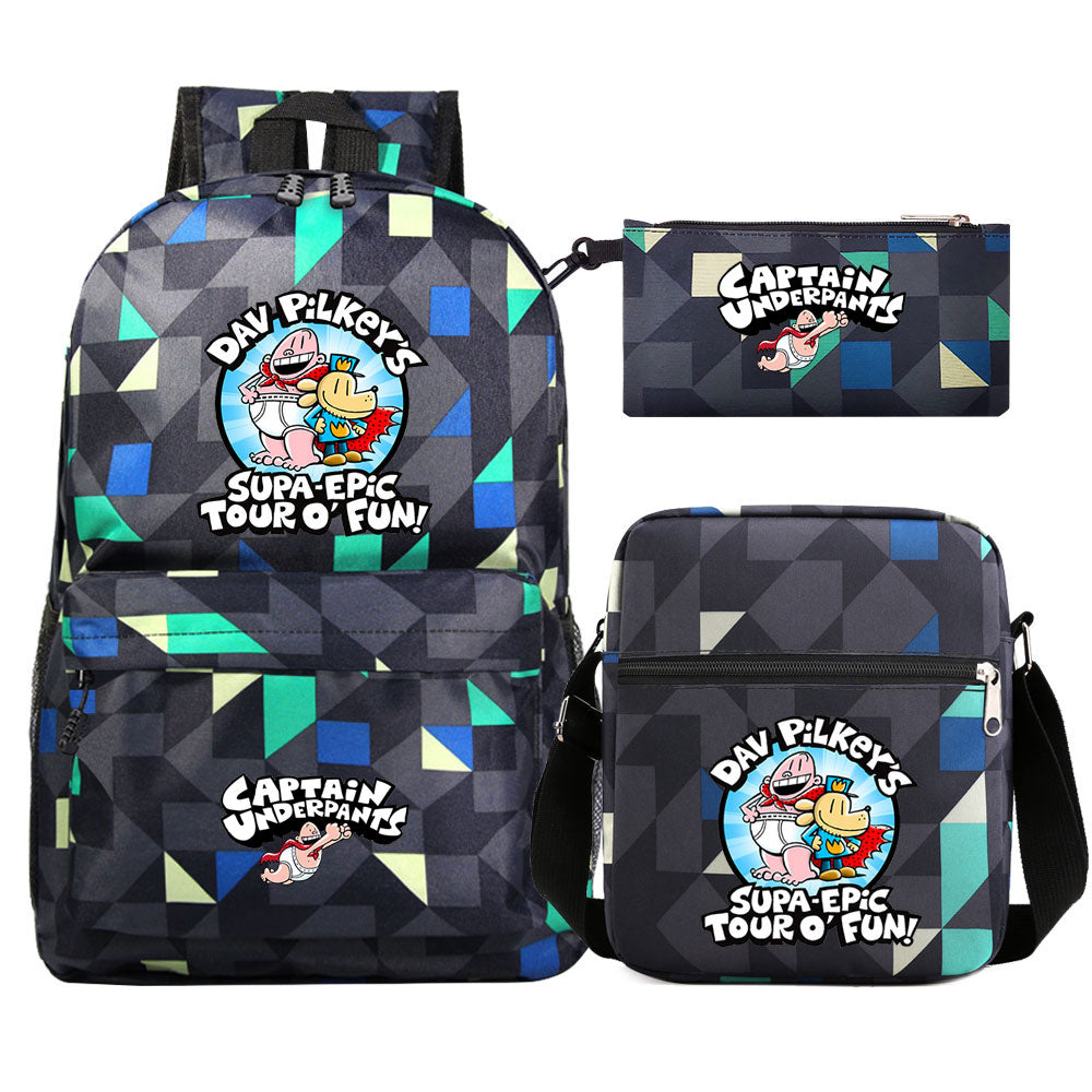 Captain Underpants Printed Schoolbag Backpack Shoulder Bag Pencil Bag 3pcs set for Kids Students