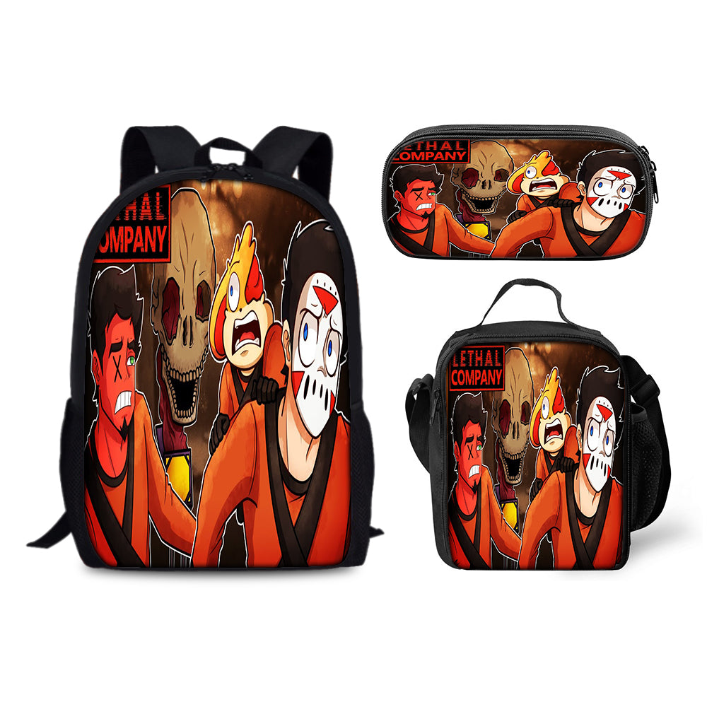 Lethal Company Backpack Schoolbag Lunch Bag Pencil Bag for Kids Students 3PCS