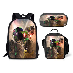 Monster Jam Backpack Schoolbag Lunch Bag Pencil Bag for Kids Students 3PCS