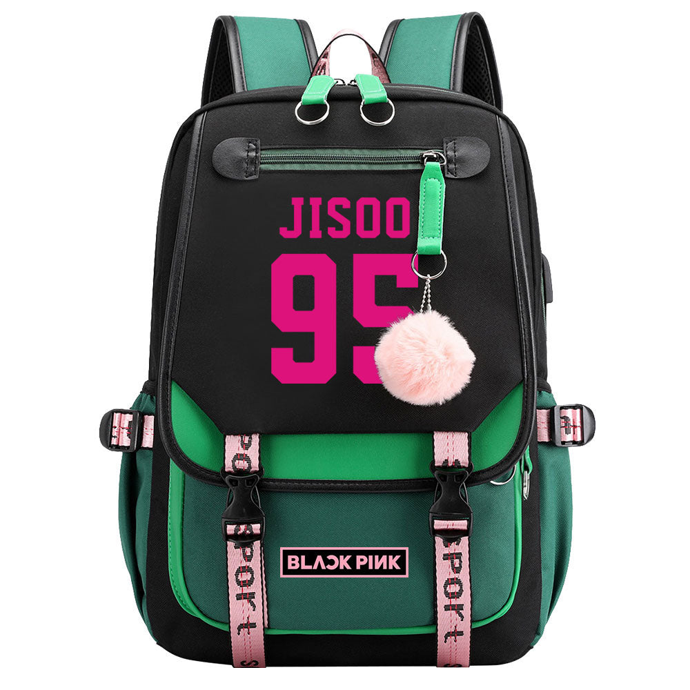 Kpop Blackpink JISOO Waterproof Backpack School Notebook Travel Bag USB Charging