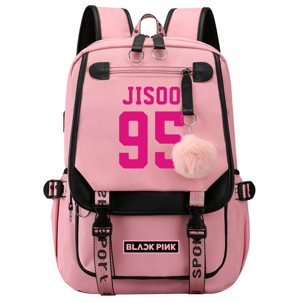 Kpop Blackpink JISOO Waterproof Backpack School Notebook Travel Bag USB Charging