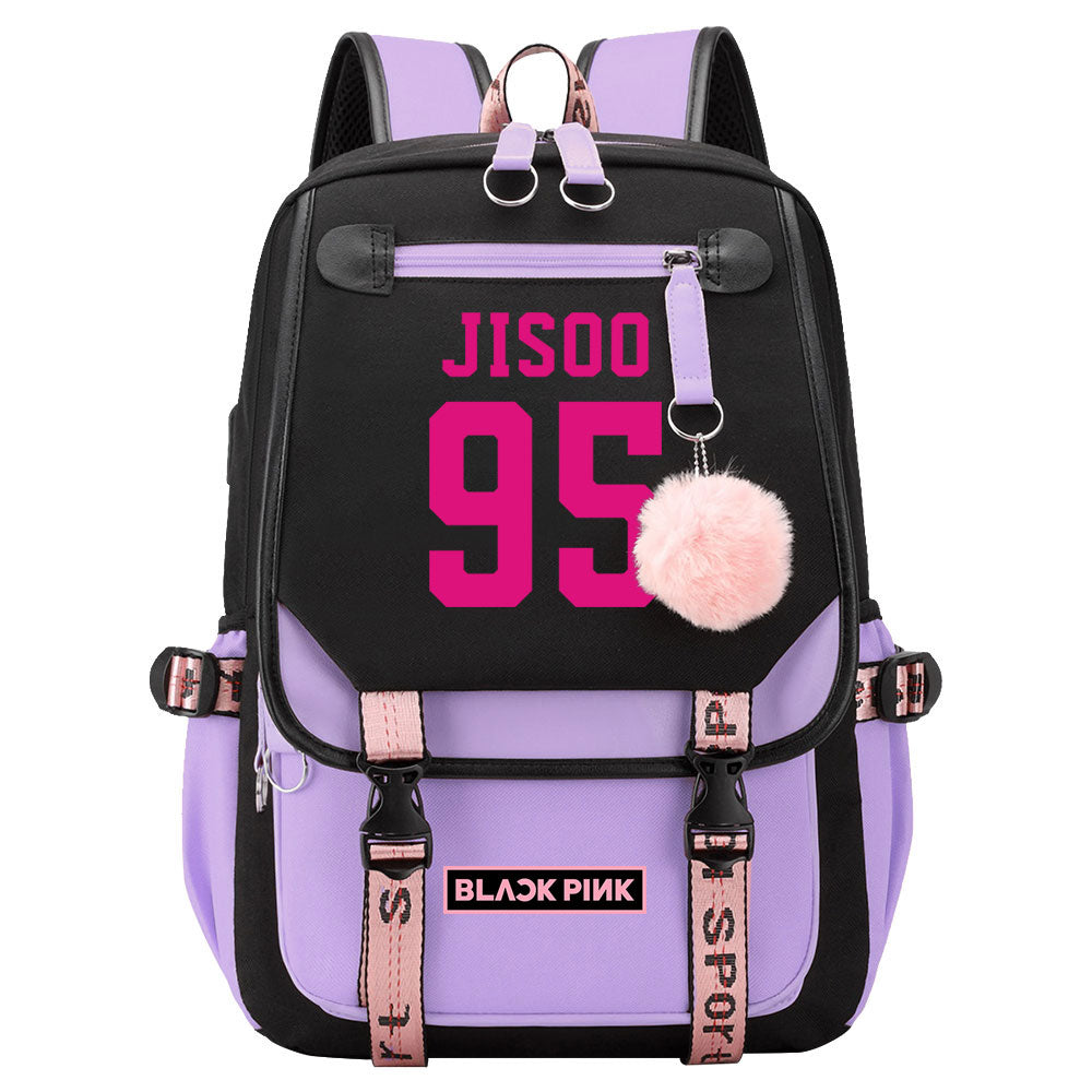 Kpop Blackpink JISOO Waterproof Backpack School Notebook Travel Bag USB Charging