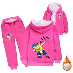 Jeffy Sherpa Lined Hoodie Fleece Sweatshirt Pants Full Set for Kids