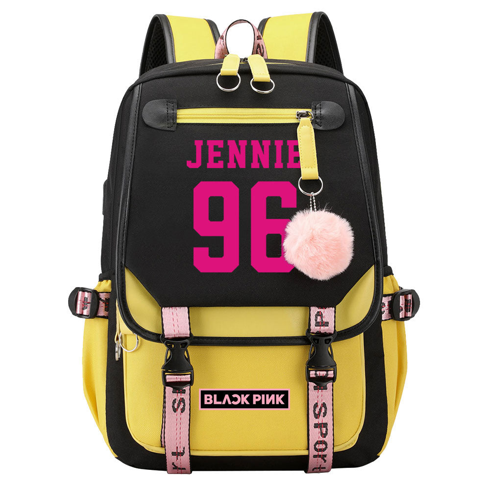 Kpop Blackpink JENNIE Waterproof Backpack School Notebook Travel Bag USB Charging