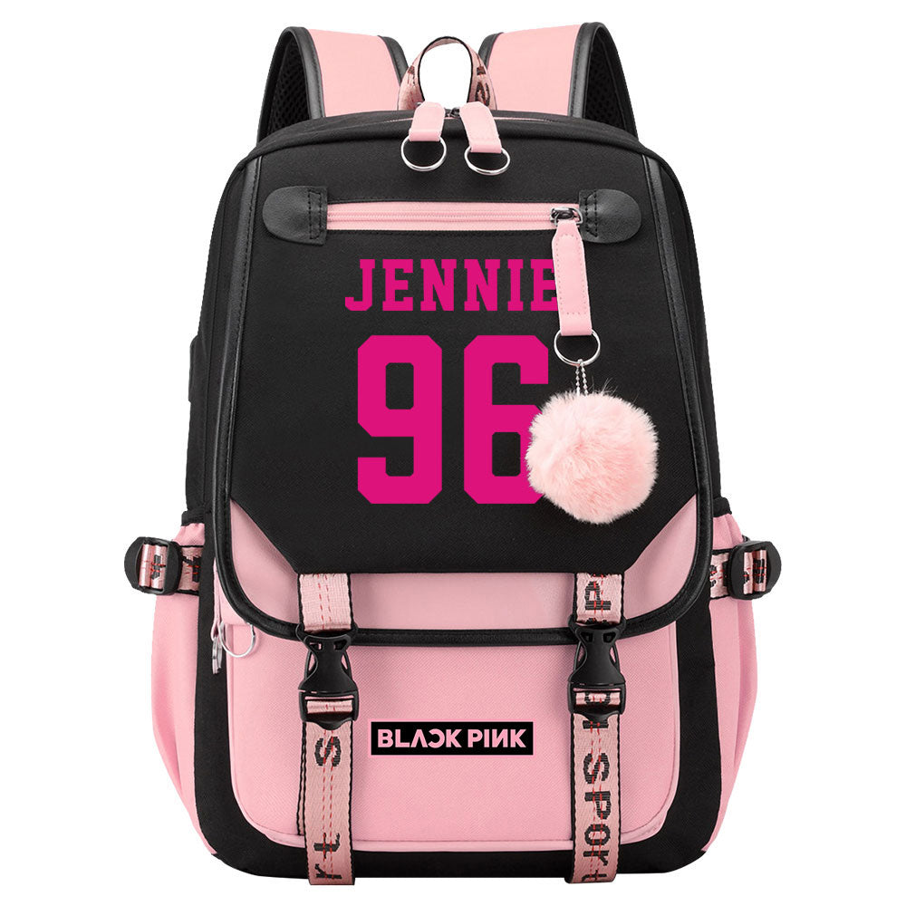 Kpop Blackpink JENNIE Waterproof Backpack School Notebook Travel Bag USB Charging